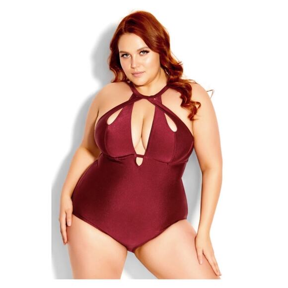 City Chic Other - City Chic Merlot Cancun Underwire One Piece Swimsuit Sz.S(16) NWT